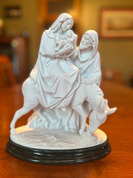 Flight Into Egypt Sculpture Holy Family Marble Alabaster Mother Mary